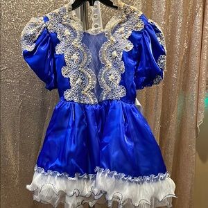 Kids Royal Blue Lace Trim Princess Pageant Dress